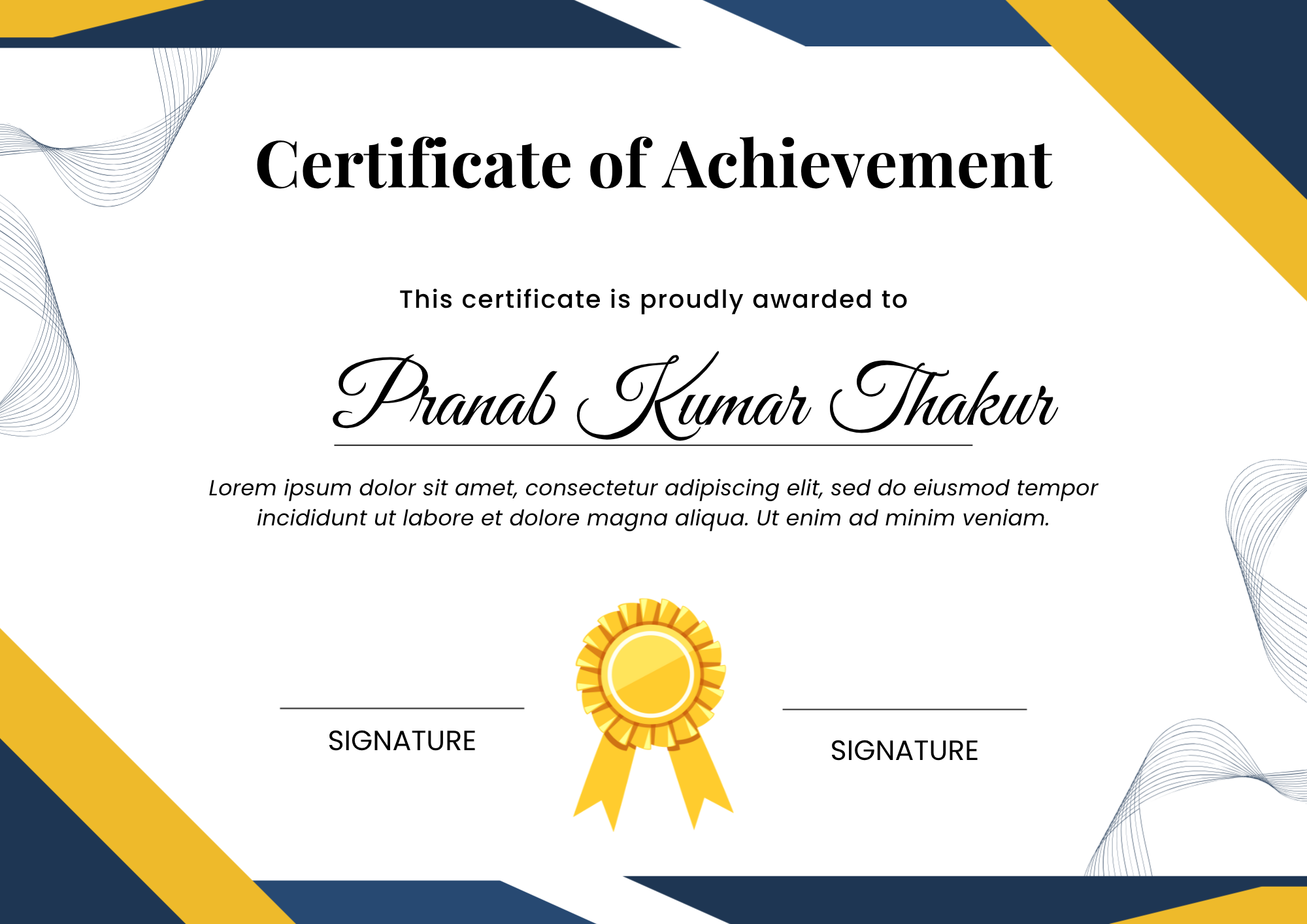 blue and yellow minimalist employee of the month certificate